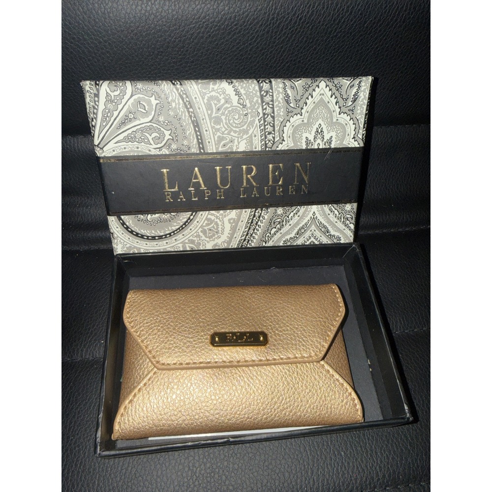 Lauren Ralph Lauren Acadia Gold Leather Envelope Card Case Wallet 432568550002